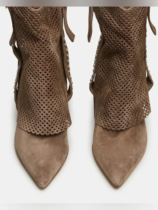 Steve Madden AUBRIELLE Taupe Suede Leather Cuffed Boot -Made in Italy- Size EU38 - Picture 4 of 9